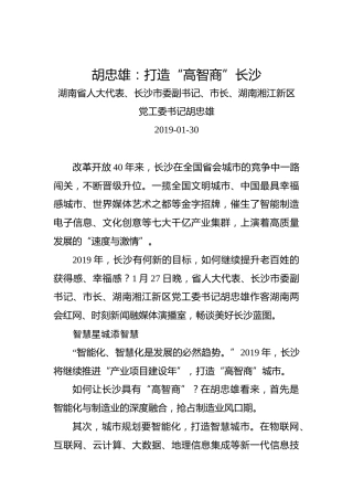 胡忠雄：打造“高智商”长沙