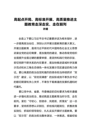许晴：高起点开局、高标准开展、高质量推进主题教育走深走实、走在前列