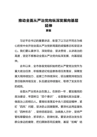 黄敏：推动全面从严治党向纵深发展向基层延伸