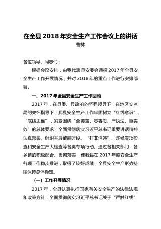曹林：在全县2018年安全生产工作会议上的讲话