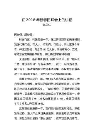 陈卫红：在2018年新春团拜会上的讲话