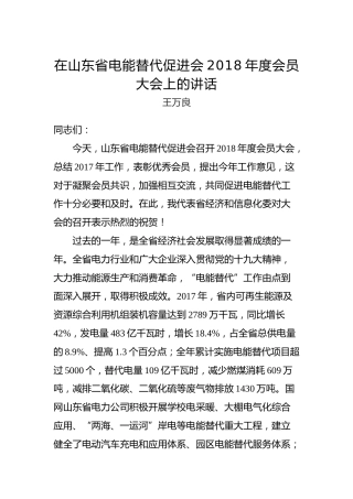 王万良：在山东省电能替代促进会2018年度会员大会上的讲话