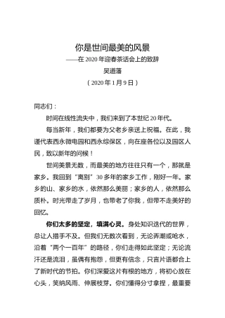 吴道藩：在2020年迎春茶话会上的致辞