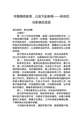 怀敬畏担新责，以实干赴新程——新岗位任职表态发言