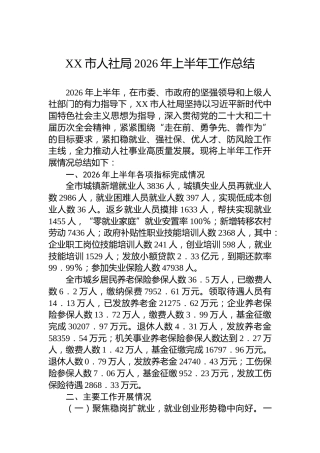 XX市人社局2026年上半年工作总结