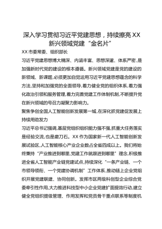深入学习贯彻习近平党建思想，持续擦亮XX新兴领域党建“金名片”
