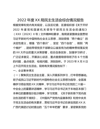 民主生活会综合情况报告