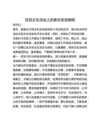 在民主生活会上的表态发言提纲