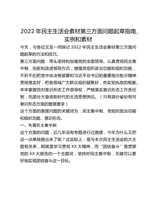 2022年民主生活会素材第三方面问题起草指南、实例和素材