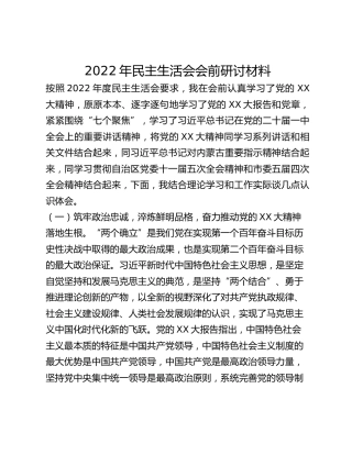 2022年民主生活会会前研讨材料