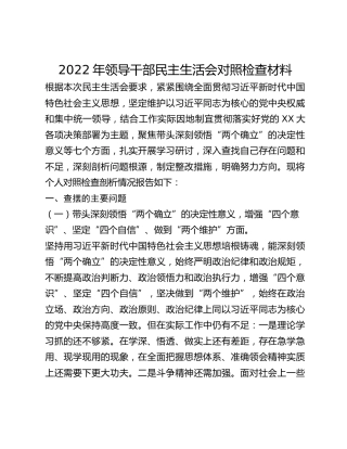 2022年领导干部民主生活会对照检查材料 (7)