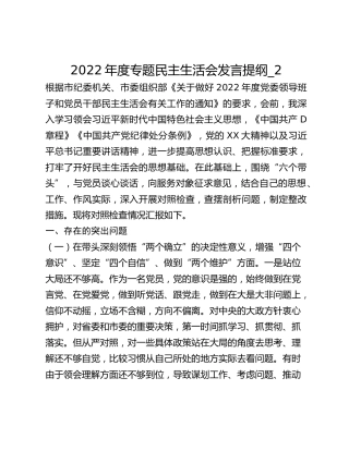 2022年度专题民主生活会发言提纲_2