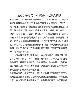 2022年度民主生活会个人发言提纲（2）_2