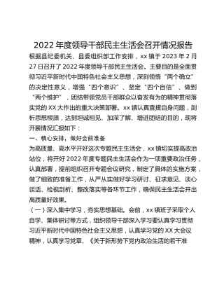 2022年度领导干部民主生活会召开情况报告