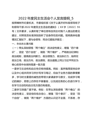 2022年度民主生活会个人发言提纲_5