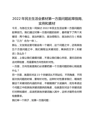 2022年民主生活会素材第一方面问题起草指南、实例和素材