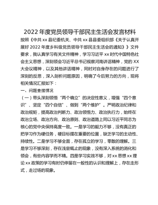 2022年度党员领导干部民主生活会发言材料 (2)
