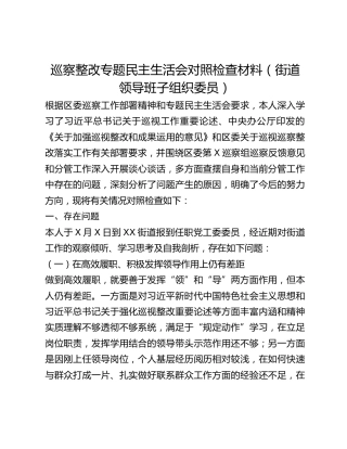 巡察整改专题民主生活会对照检查材料（街道领导班子组织委员）