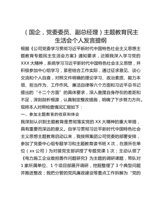 （国企，党委委员、副总经理）主题教育民主生活会个人发言提纲