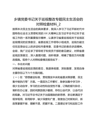 乡镇党委书记关于巡视整改专题民主生活会的对照检查材料_2