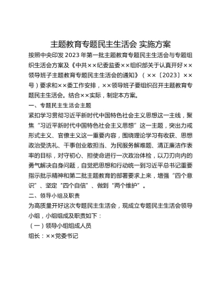 主题教育专题民主生活会 实施方案