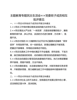 主题教育专题民主生活会××党委班子成员相互批评意见