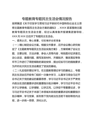 专题教育专题民主生活会情况报告