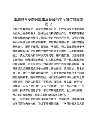 主题教育专题民主生活会会前学习研讨发言提纲_2