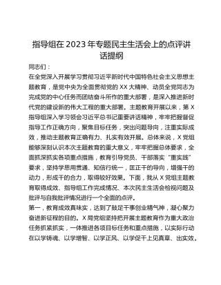 指导组在2023年专题民主生活会上的点评讲话提纲