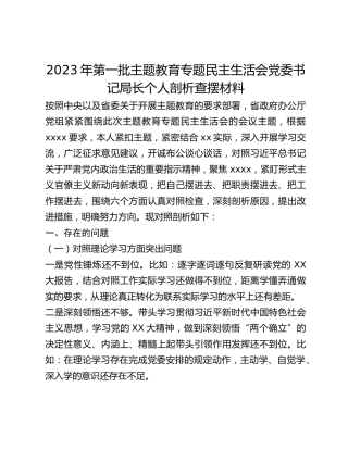 2023年第一批主题教育专题民主生活会党委书记局长个人剖析查摆材料