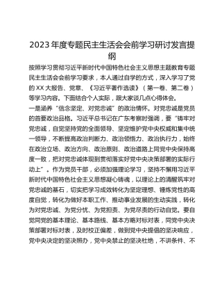2023年度专题民主生活会会前学习研讨发言提纲