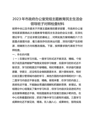 2023年市政府办公室党组主题教育民主生活会领导班子对照检查材料