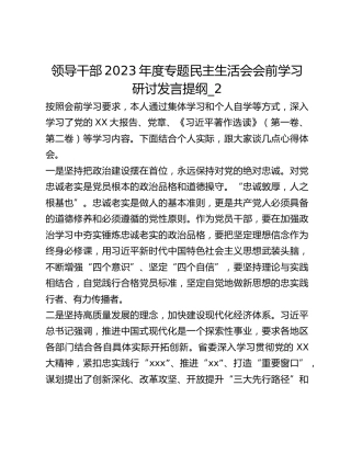 领导干部2023年度专题民主生活会会前学习研讨发言提纲_2