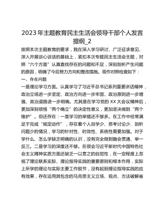 2023年主题教育民主生活会领导干部个人发言提纲_2