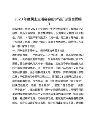 2023年度民主生活会会前学习研讨发言提纲_3