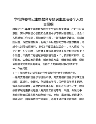 学校党委书记主题教育专题民主生活会个人发言提纲