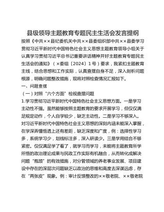 县级领导主题教育专题民主生活会发言提纲