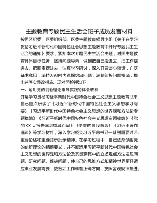主题教育专题民主生活会班子成员发言材料