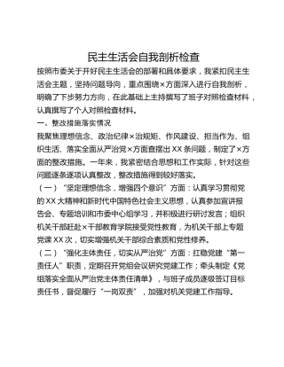 民主生活会自我剖析检查