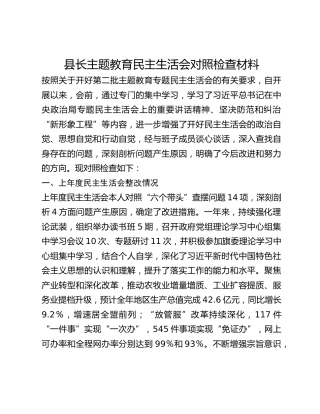 县长主题教育民主生活会对照检查材料