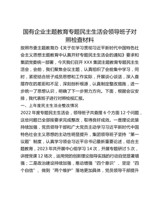 国有企业主题教育专题民主生活会领导班子对照检查材料