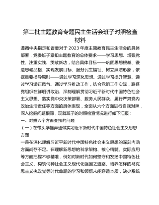 第二批主题教育专题民主生活会班子对照检查材料