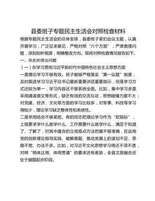 县委班子专题民主生活会对照检查材料