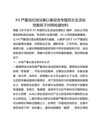 XX严重违纪违法案以案促改专题民主生活会 党委班子对照检查材料