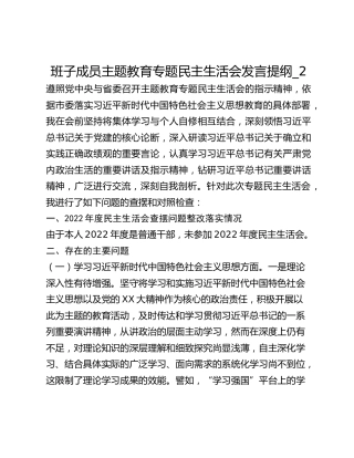 班子成员主题教育专题民主生活会发言提纲_2