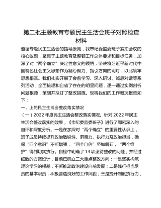 第二批主题教育专题民主生活会班子对照检查材料 (2)