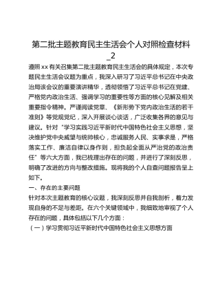 第二批主题教育民主生活会个人对照检查材料_2