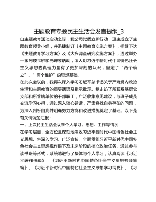 主题教育专题民主生活会发言提纲_3