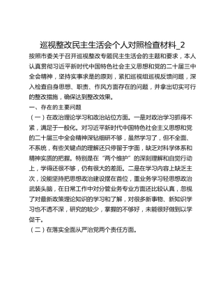巡视整改民主生活会个人对照检查材料_2