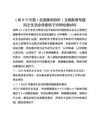(新6个方面反面案例剖析)主题教育专题民主生活会党委班子对照检查材料